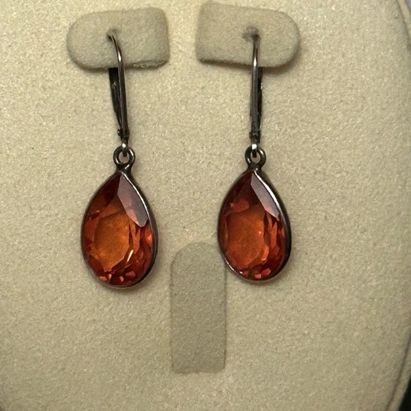 925 Sterling Silver Artisan Crafted Genuine Treated Fire Quartz Dangle Earrings - Picture 2 of 12